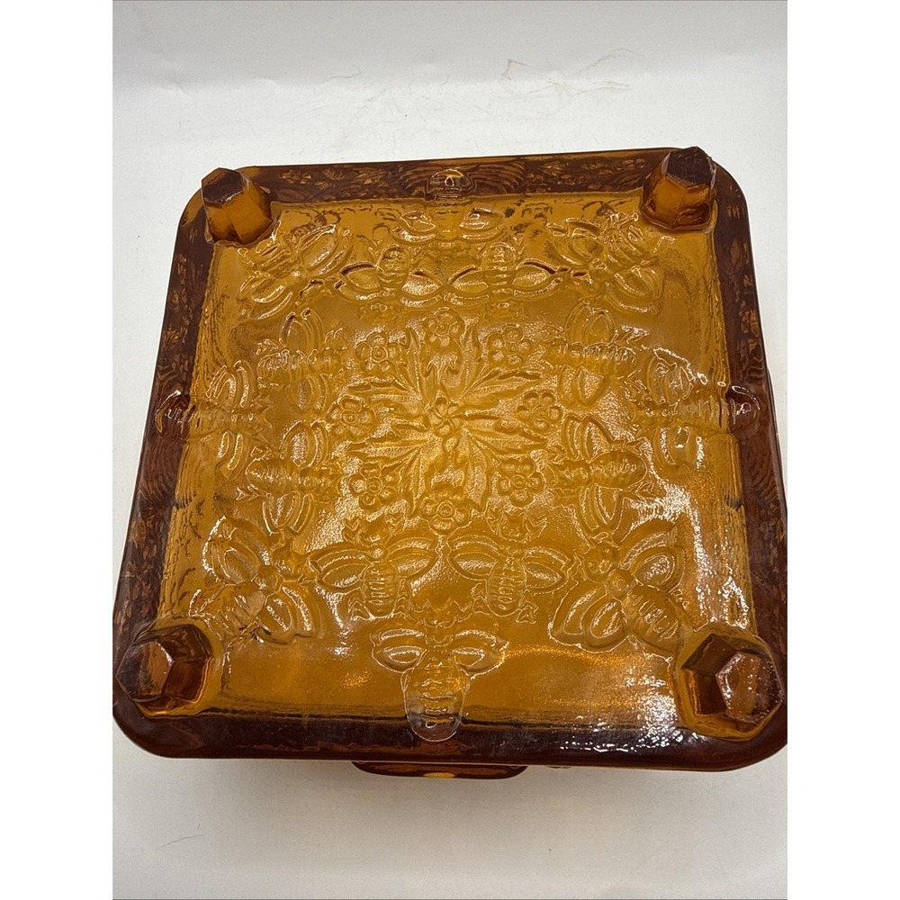 Vtg Tiara Indiana Glass Amber Bee Box Bottom Only Replacement 2.5" x 5.5" Dish - Picture 9 of 11